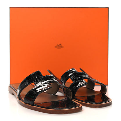 Hermes Shiny Alligator Oran Sandals 36.5 Black 9 of 9