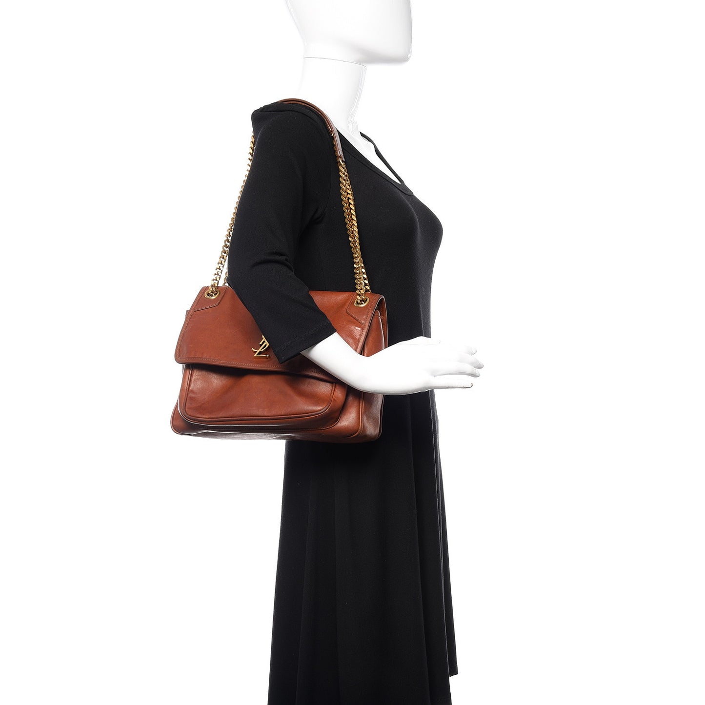 Calfskin Monogram Medium Niki Chain Satchel Cognac