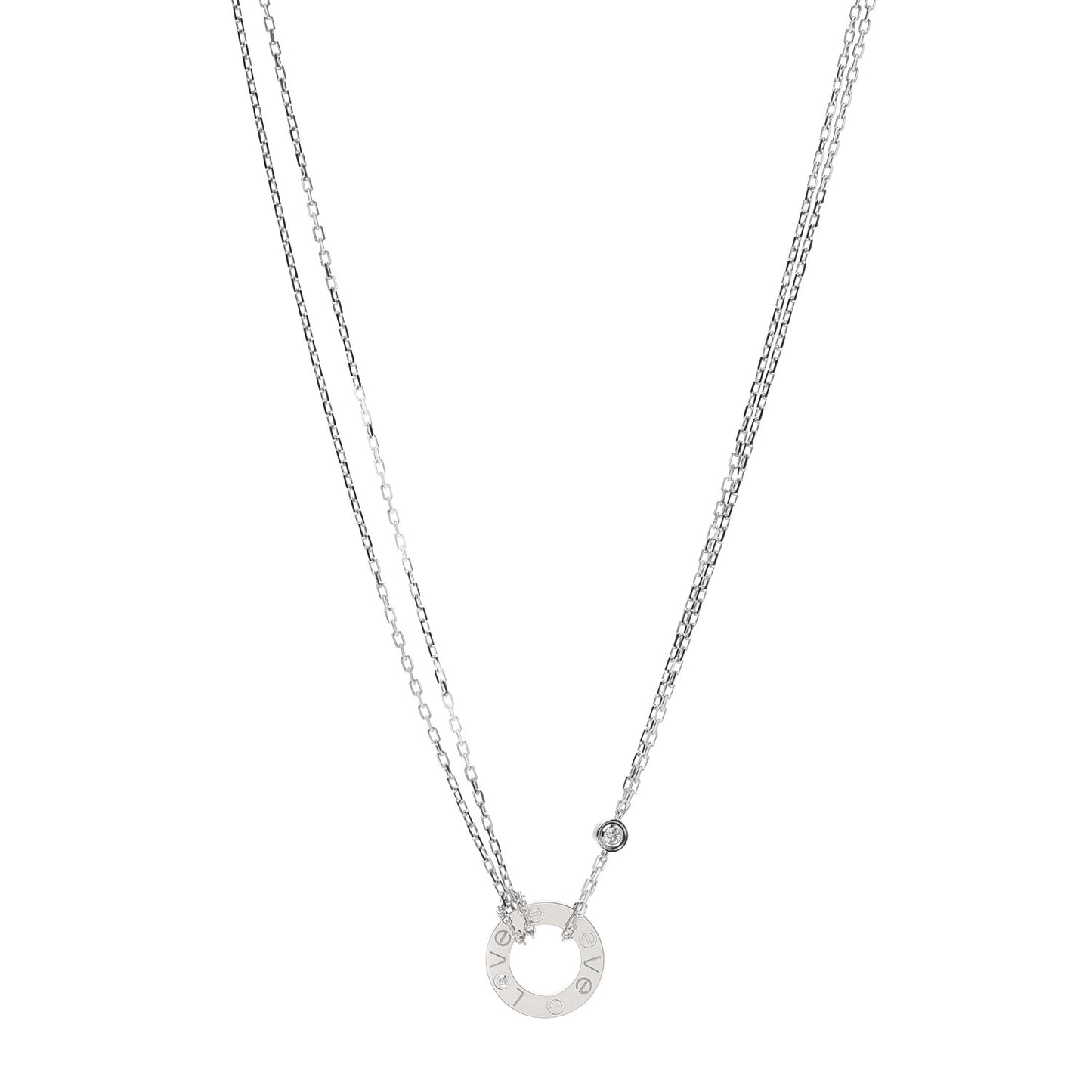 18K White Gold 2 Diamond LOVE Necklace