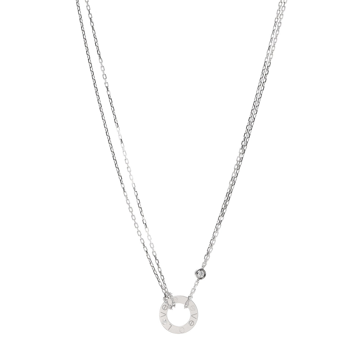 Cartier 18K White Gold 2 Diamond LOVE Necklace 1 of 6