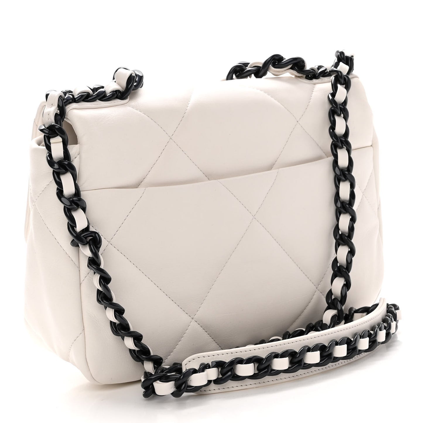 Glossy Calfskin Quilted Medium Chanel 19 Flap White Black