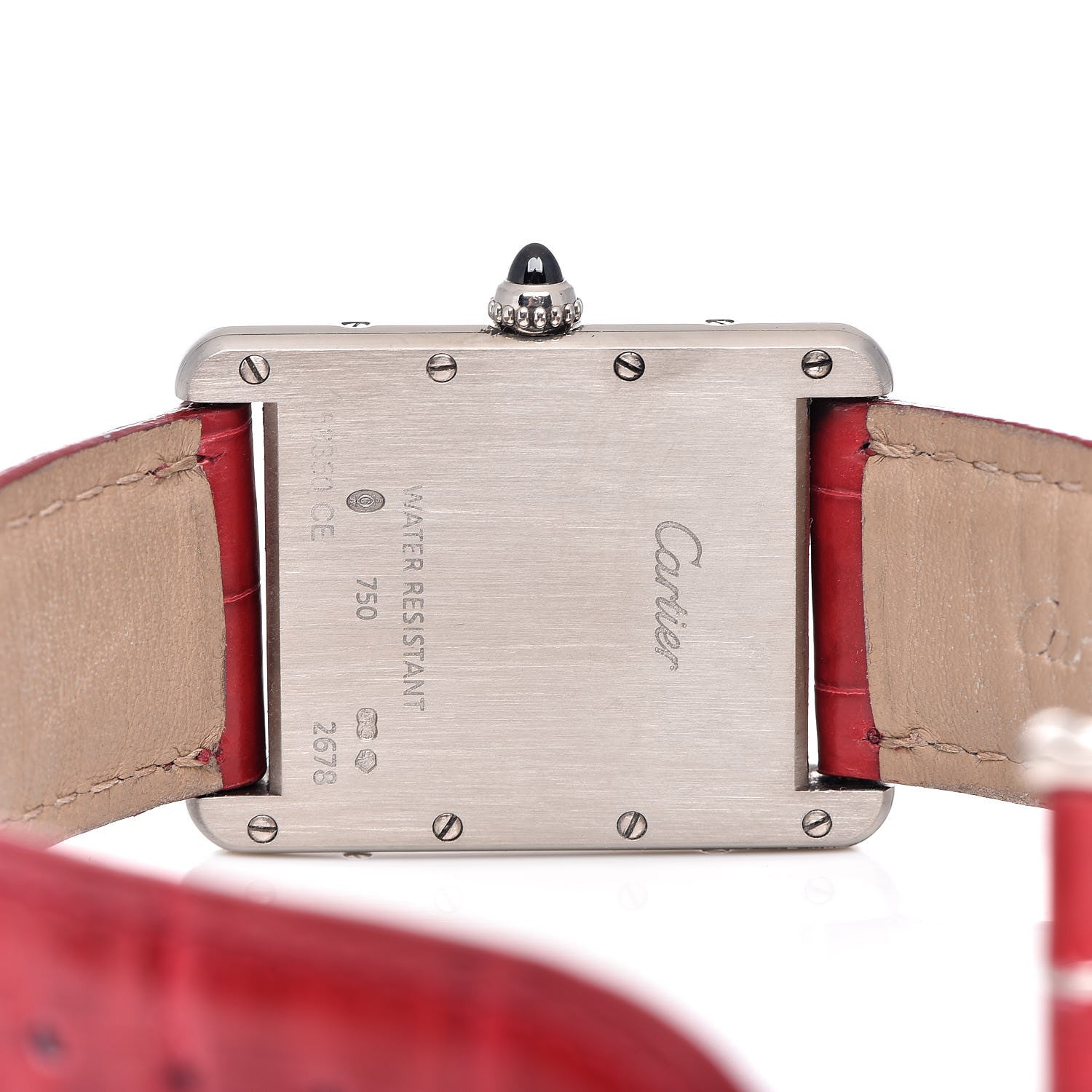 Cartier 18K White Gold Alligator 26mm Tank Louis Quartz Watch Red 5 of 10