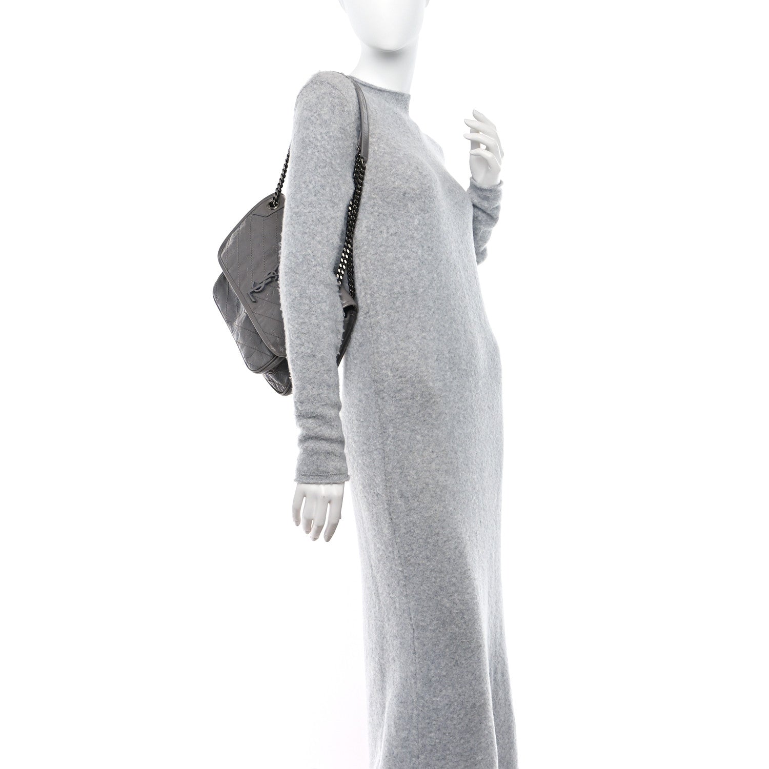 Saint Laurent SAINT LAURENT Crinkled Calfskin Matelasse Monogram Medium Niki Chain Satchel Fog 2 of 11