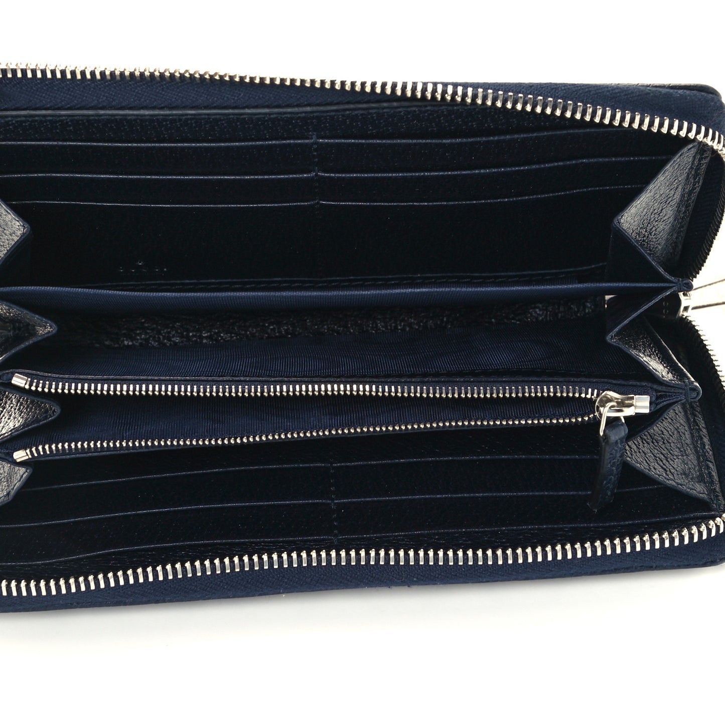 GG Supreme Monogram Textured Dollar Calfskin Retro Interlocking G Zip Around Wallet Beige Blue