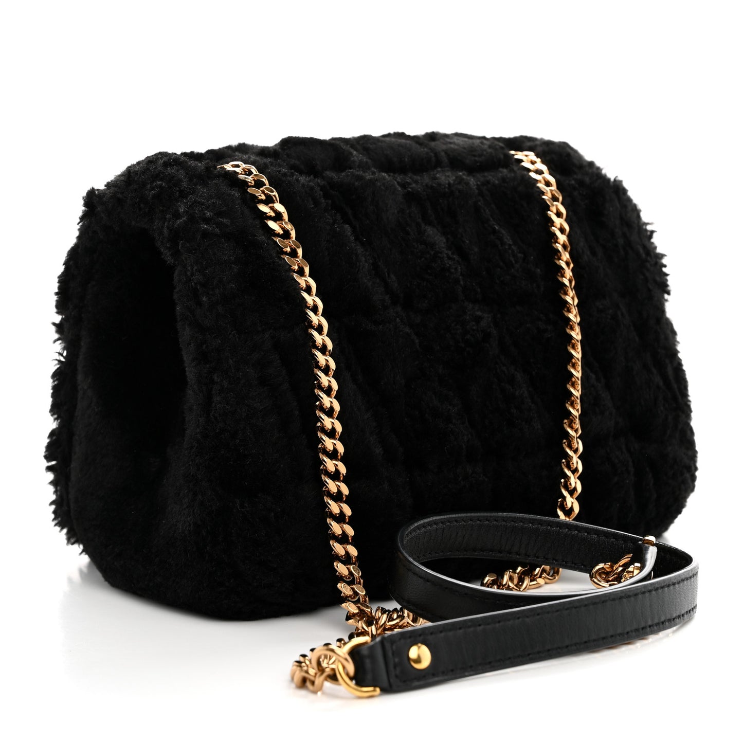 Faux Fur Quilted Virtus Shoulder Bag Black