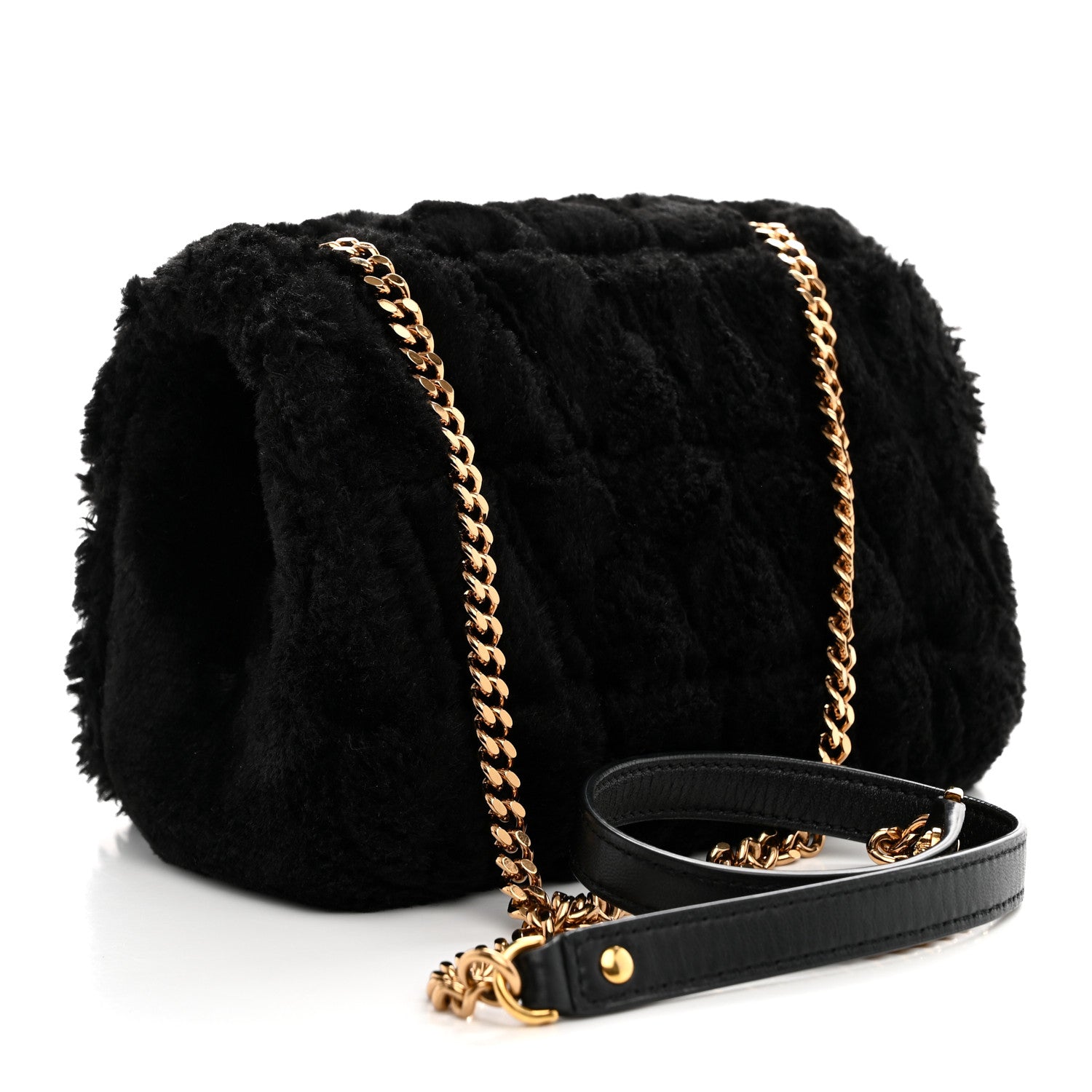 Versace Faux Fur Quilted Virtus Shoulder Bag Black 3 of 8