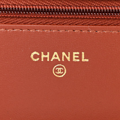 Chanel Lambskin Quilted Crystal Pearl CC Wallet On Chain WOC  Brown 6 of 12