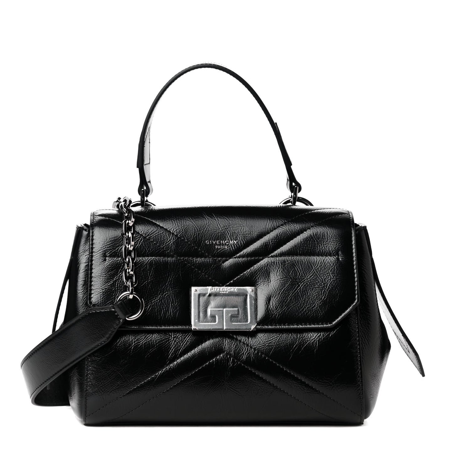 Creased Patent Calfskin Small ID Flap Black