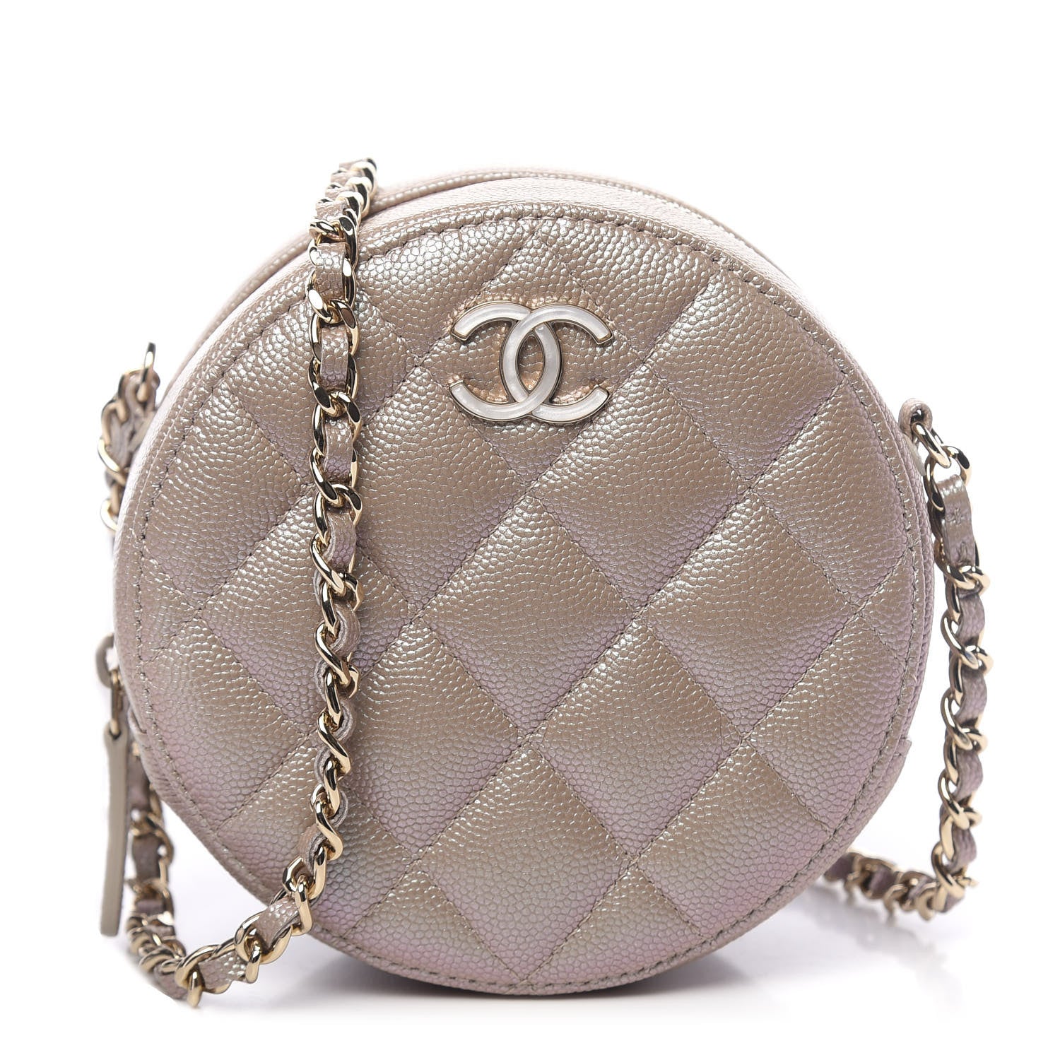 Chanel Iridescent Caviar Quilted Round Clutch With Chain Beige 1 of 11