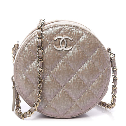 Chanel Iridescent Caviar Quilted Round Clutch With Chain Beige 1 of 11