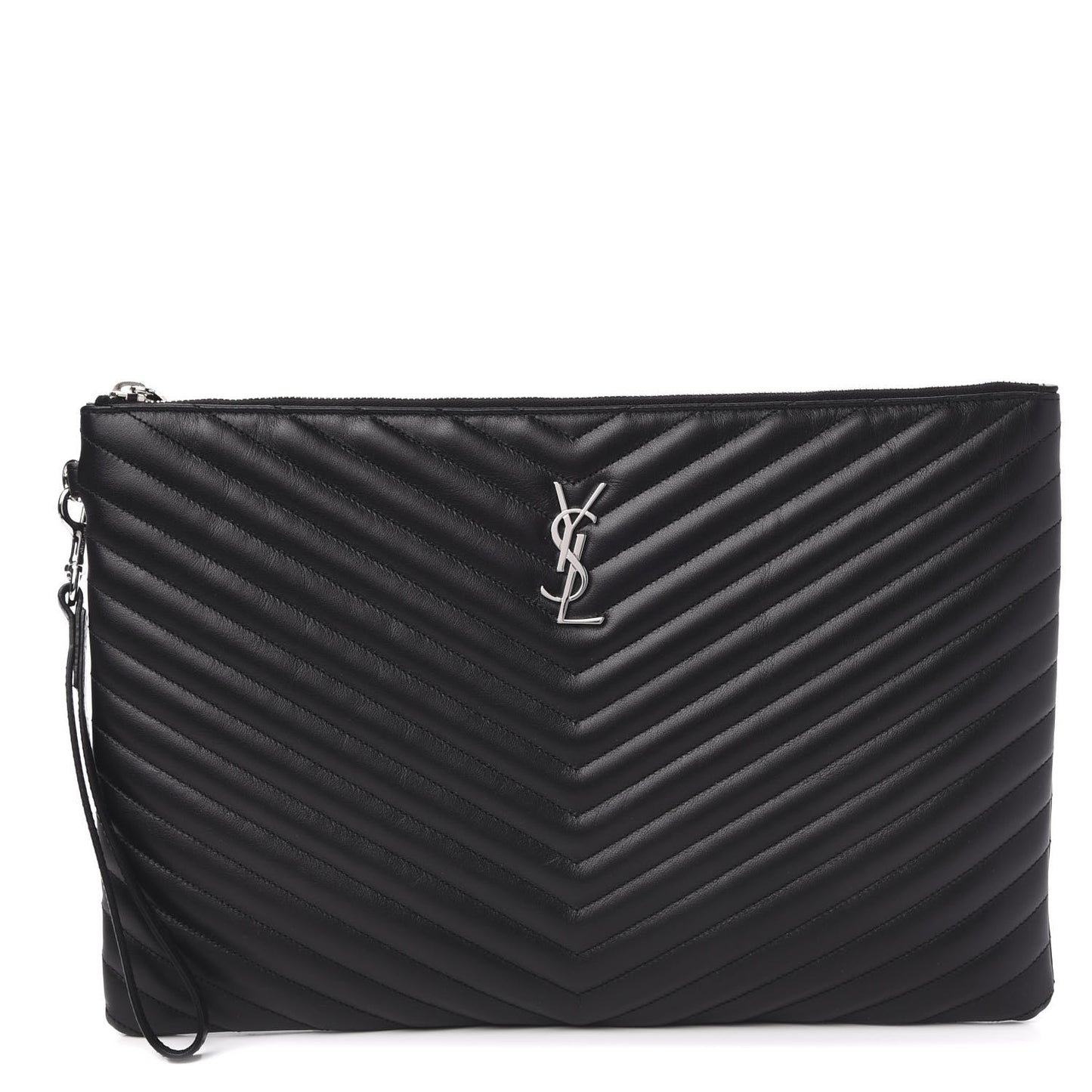 Calfskin Matelasse Chevron Monogram Document Holder Black