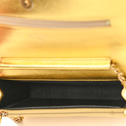Chanel Metallic Calfskin Crocodile Embossed Cocodile Wallet On Chain WOC Gold 5 of 14