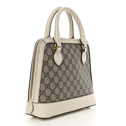 Gucci GG Supreme Monogram Azalea Calfskin Small Horsebit 1955 Top Handle Bag Beige Ebony Mystic White 3 of 15