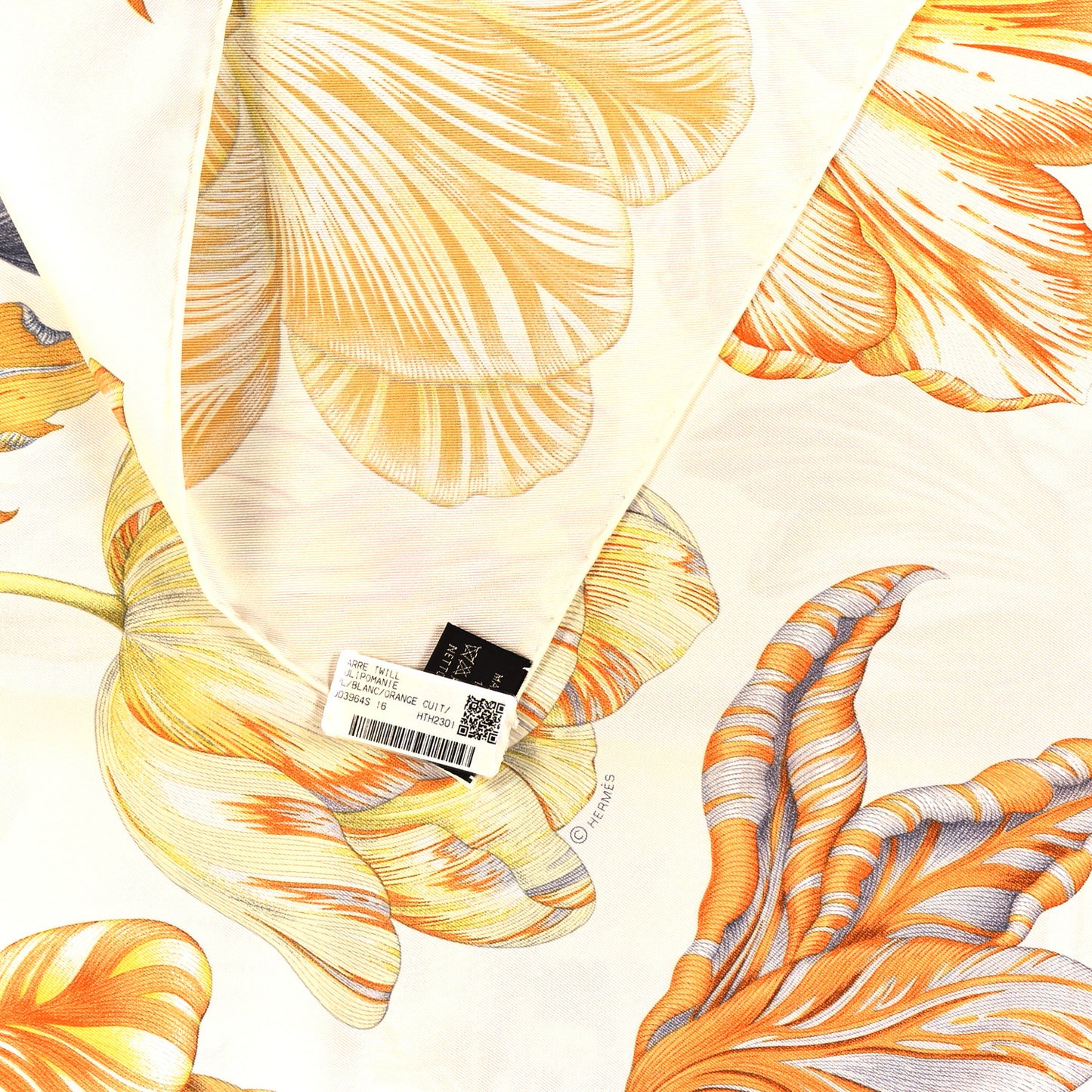Silk Tulipomanie Scarf 90 White Orange Cuit