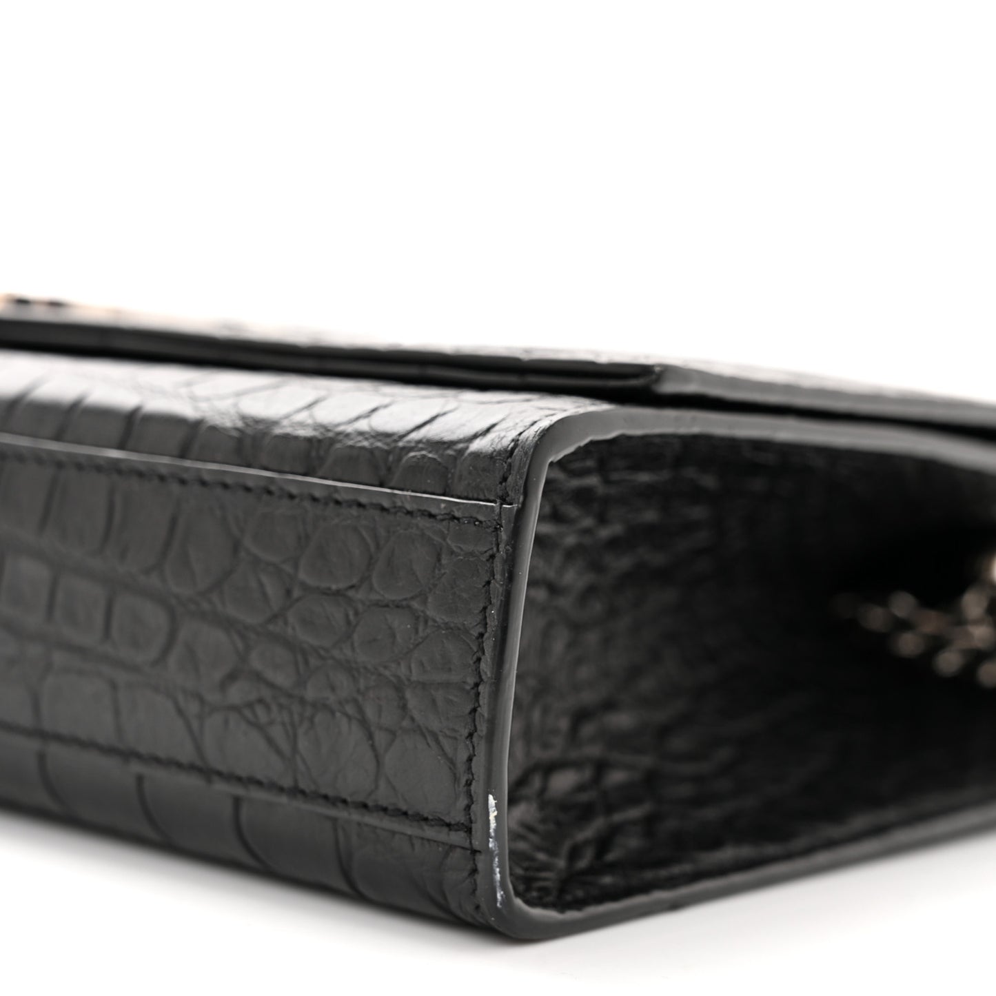 Calfskin Crocodile Embossed Medium Classic Monogram Kate Tassel Satchel Sunset Black