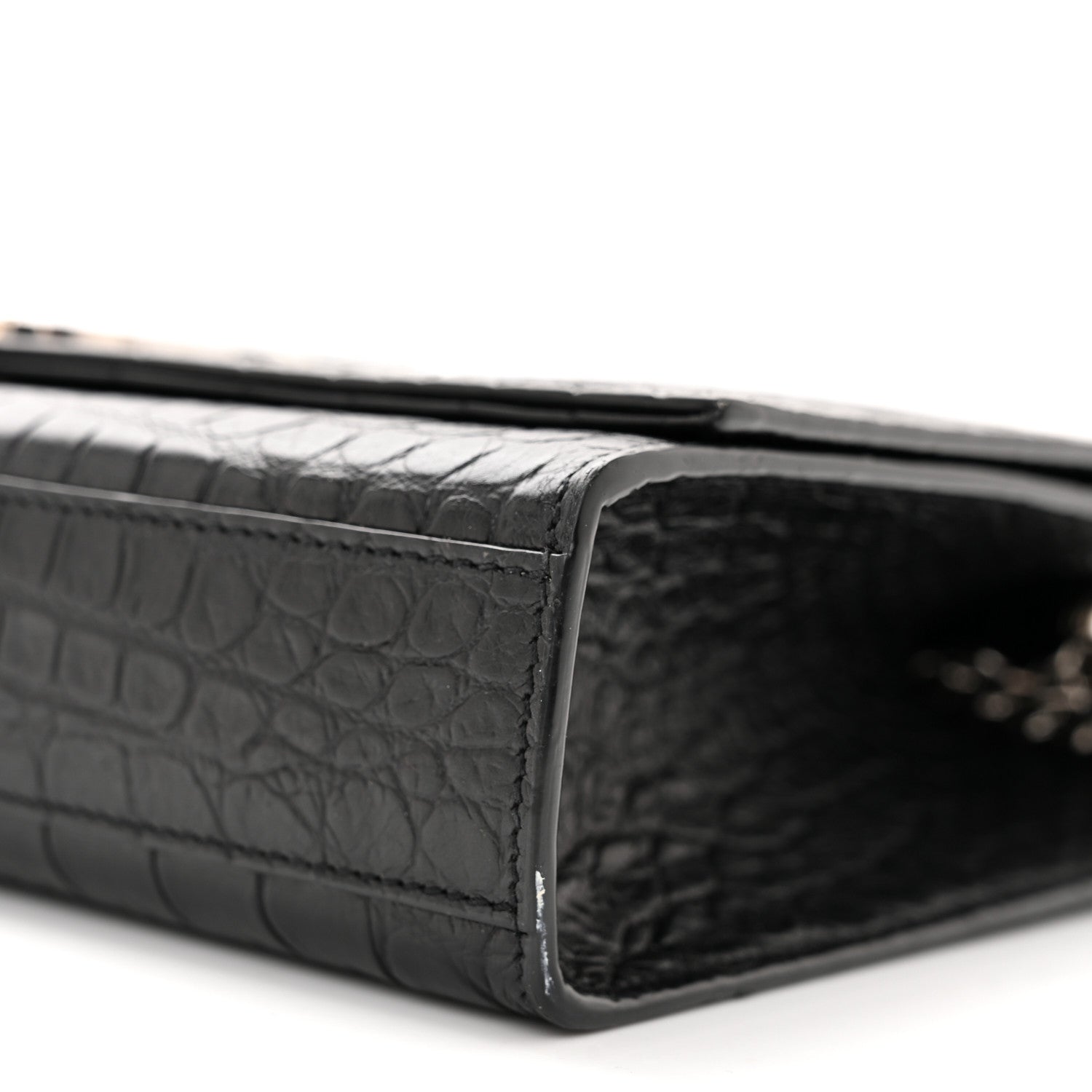Saint Laurent Calfskin Crocodile Embossed Medium Classic Monogram Kate Tassel Satchel Sunset Black 10 of 10