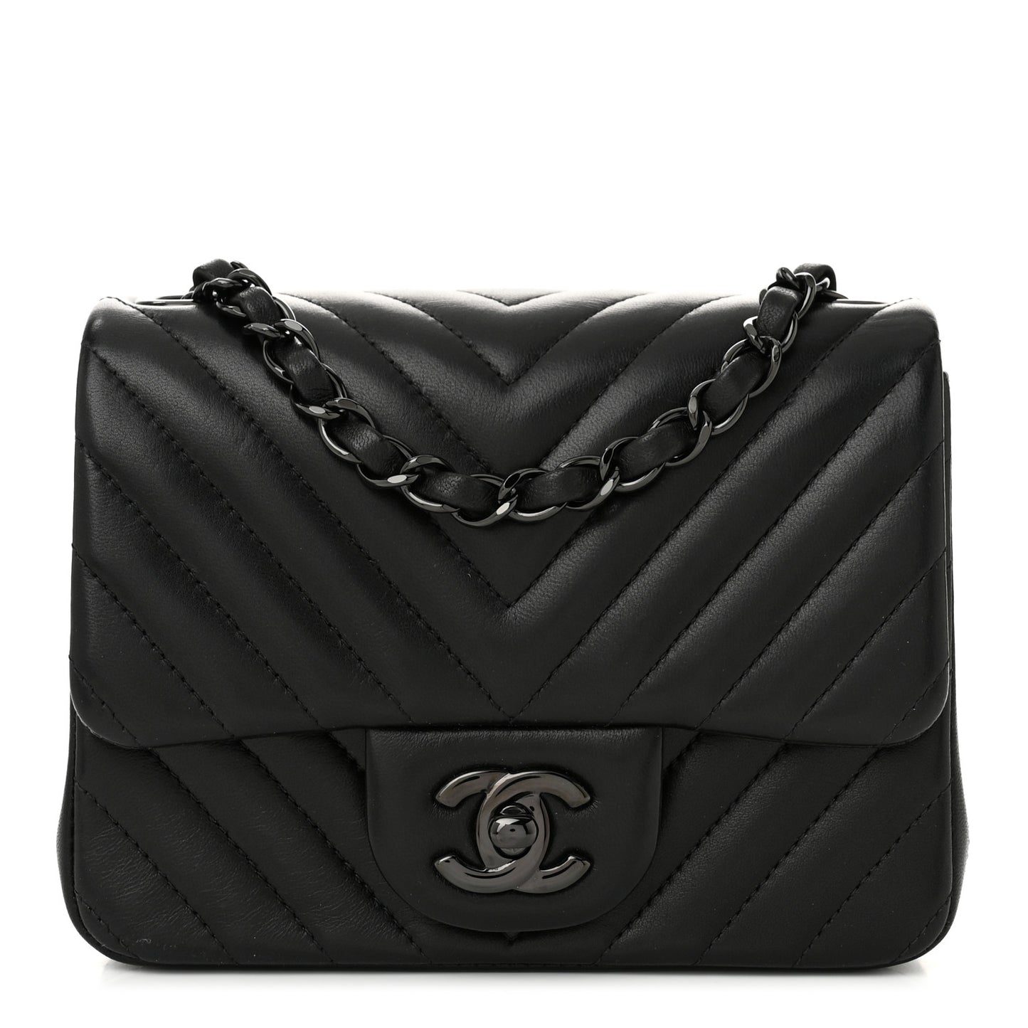 Lambskin Chevron Quilted Mini Square Flap So Black