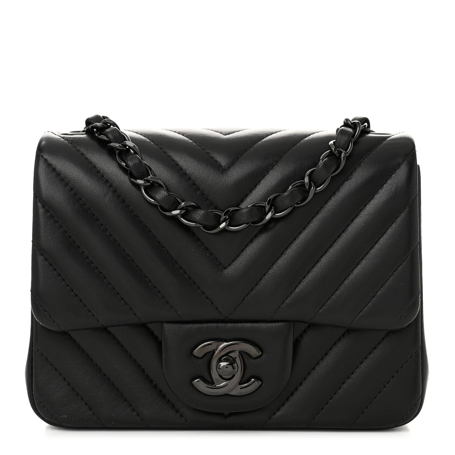 Chanel Lambskin Chevron Quilted Mini Square Flap So Black 1 of 11