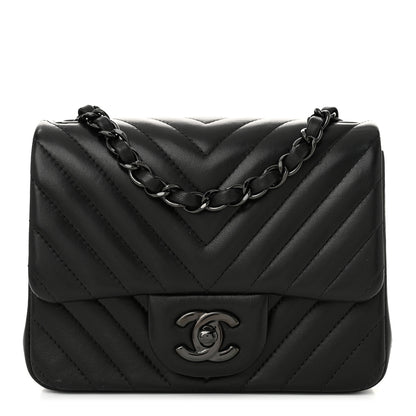 Chanel Lambskin Chevron Quilted Mini Square Flap So Black 1 of 11