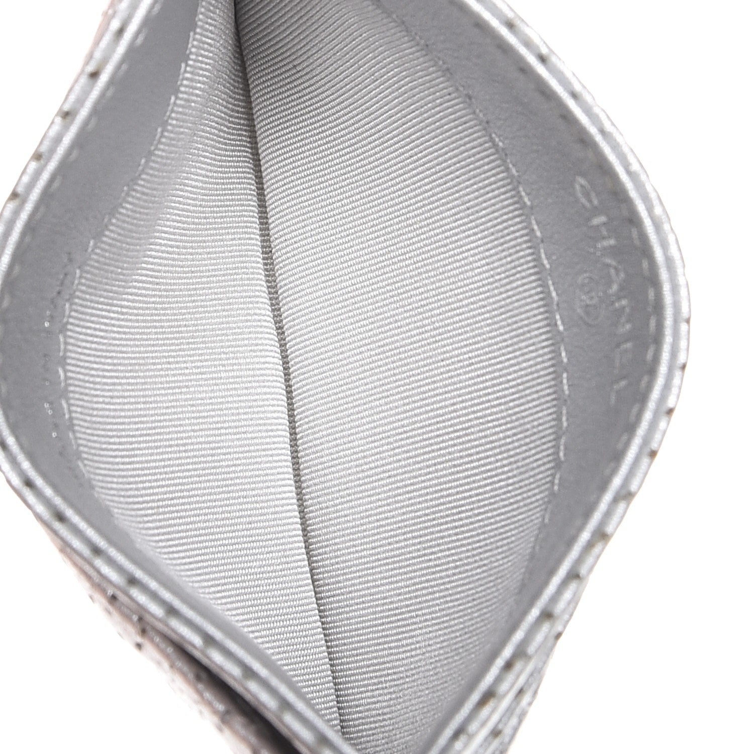 Chanel Metallic Lambskin Perforated Quilted Card Holder Silver 5 of 12