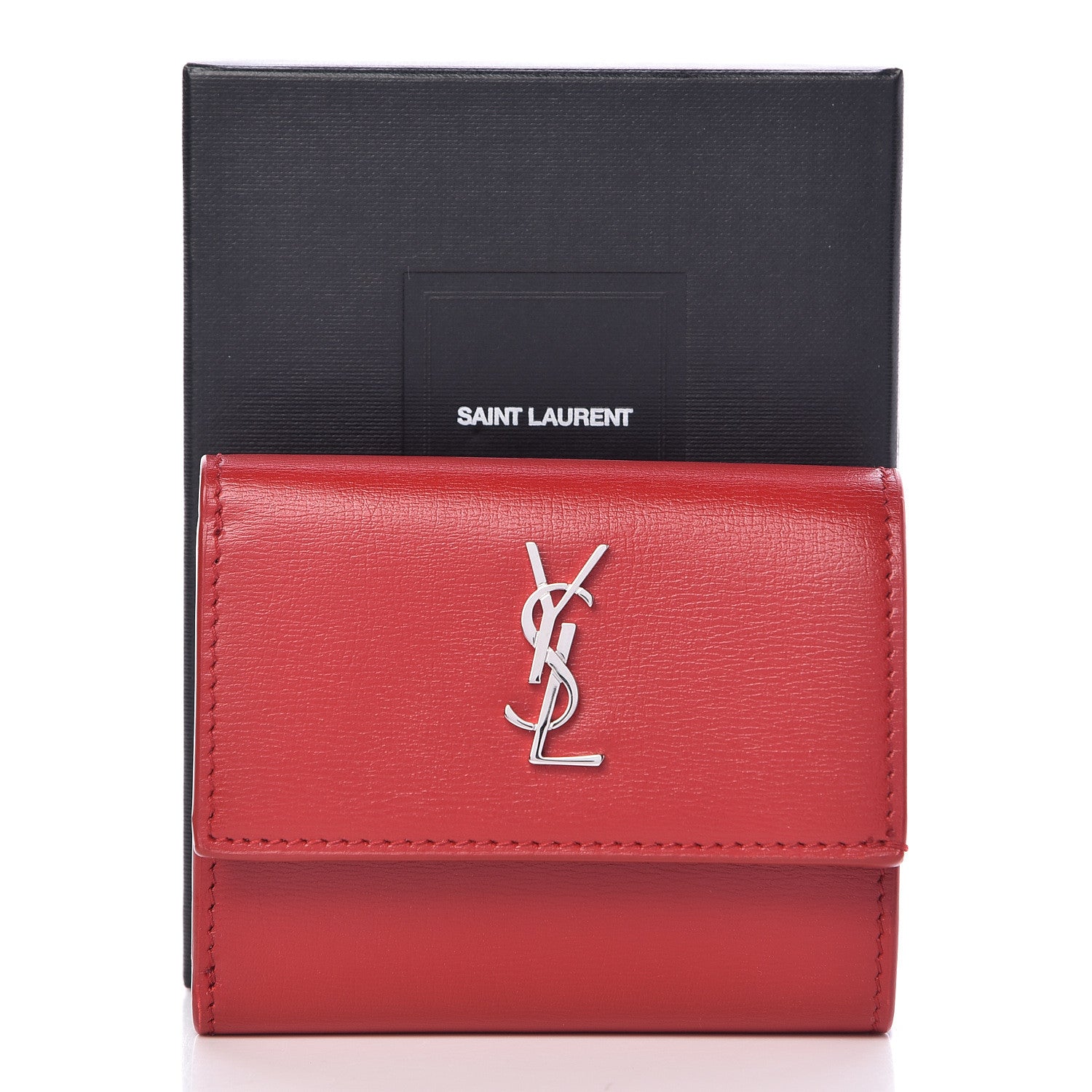 Saint Laurent Calfskin Monogram Compact Wallet Red 9 of 9