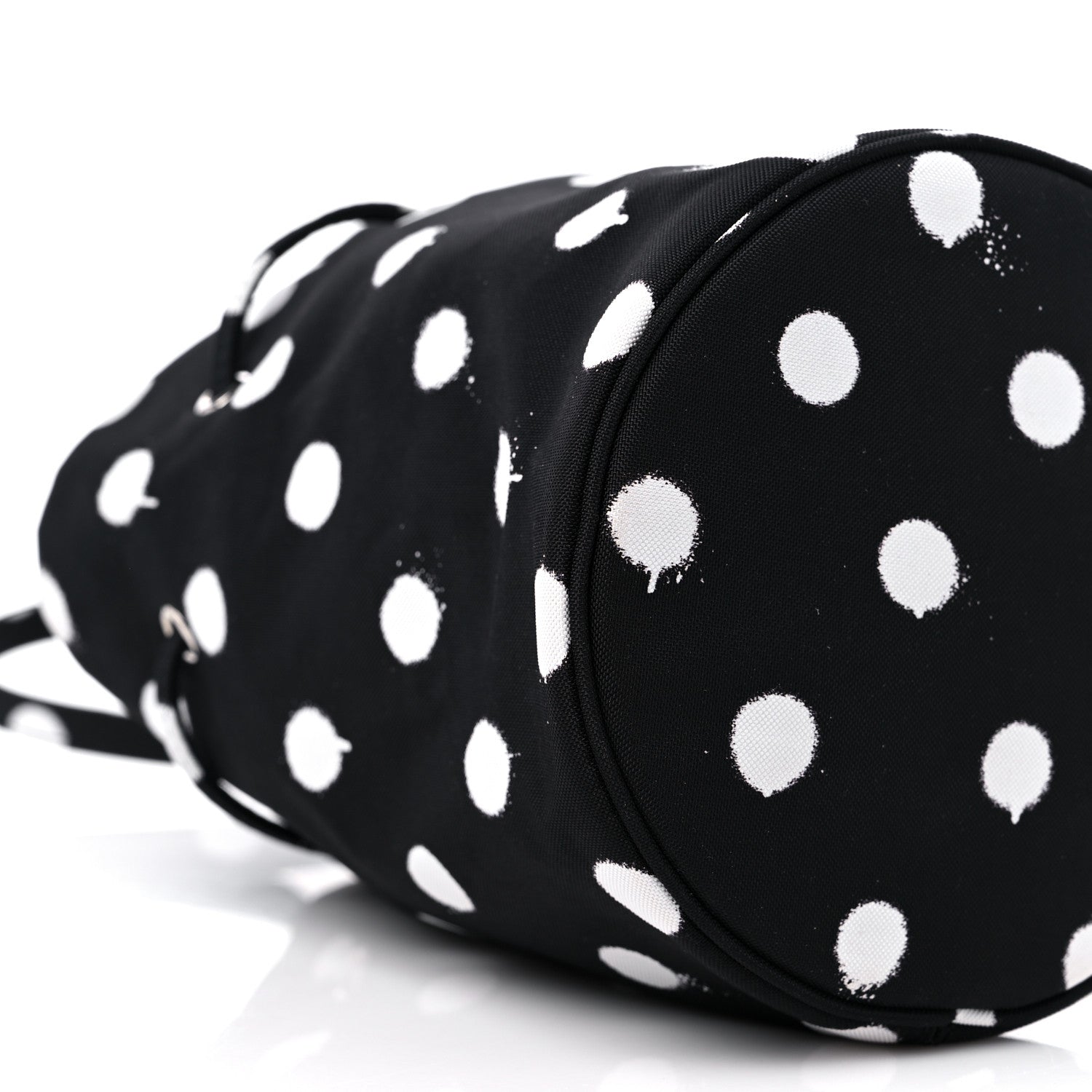 Balenciaga Recycled Sport Nylon Polka Dot Logo Embroidered Wheel Drawstring Bucket Bag Black White 8 of 9