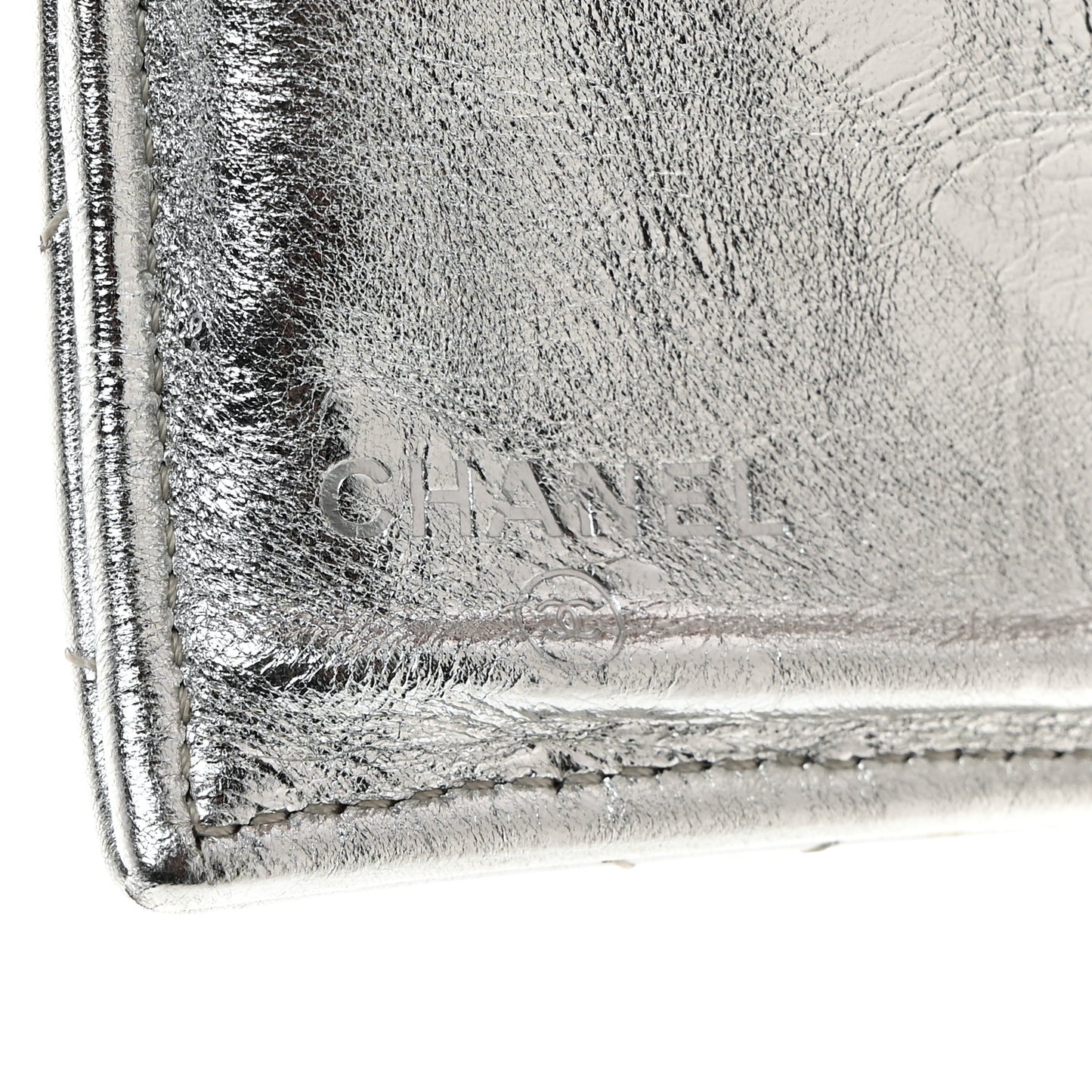 Metallic Aged Calfskin Quilted Reissue Long Flap Wallet Light Silver