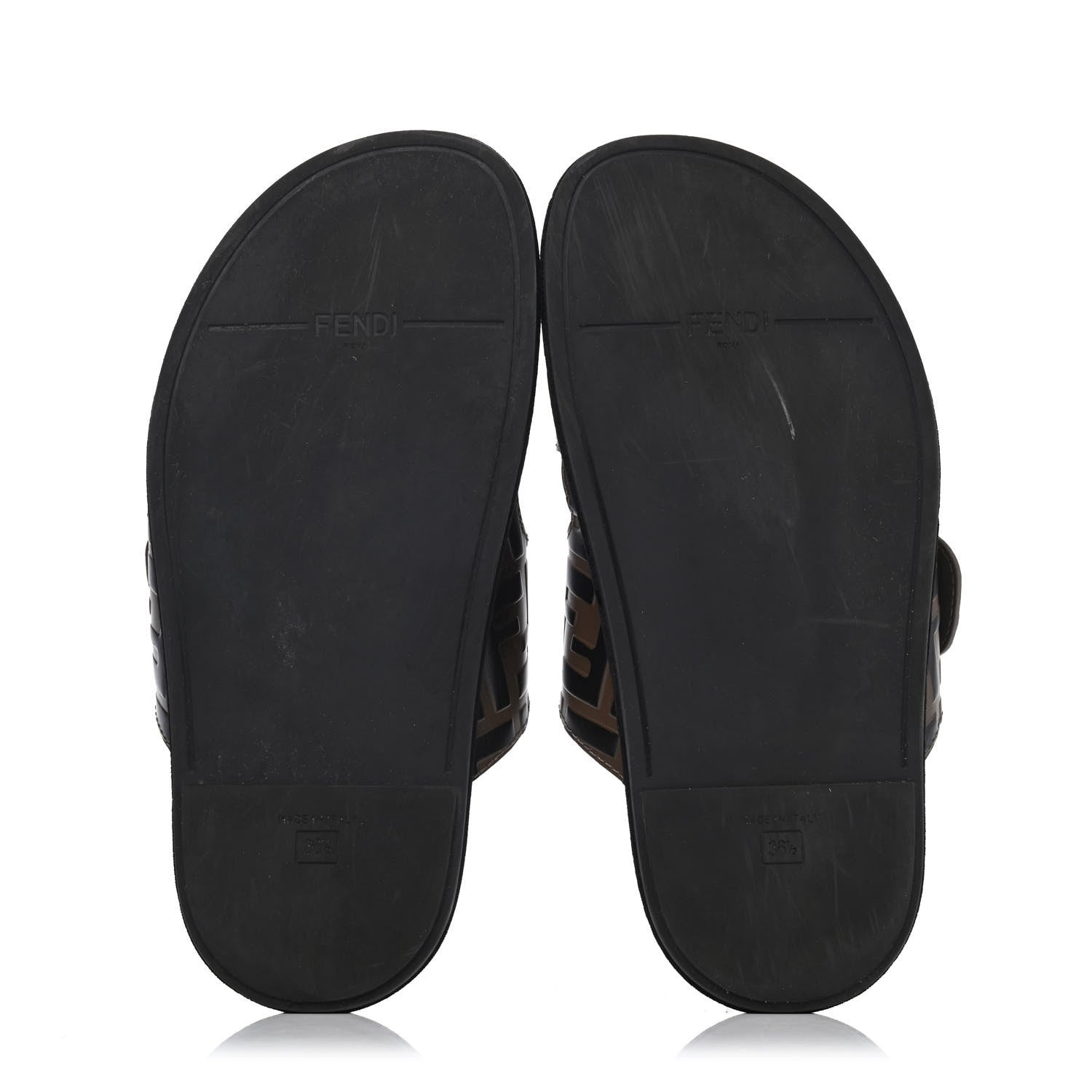 Fendi Calfskin FF Embossed Slide Sandals 36.5 Maya Black 4 of 4