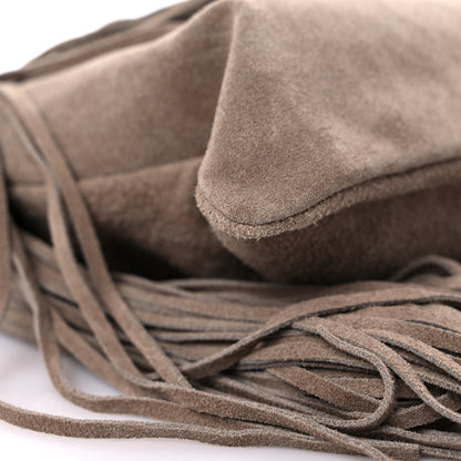 Saint Laurent Suede Calfskin Small Grace Fringed Hobo Bag Dusty Grey 7 of 11