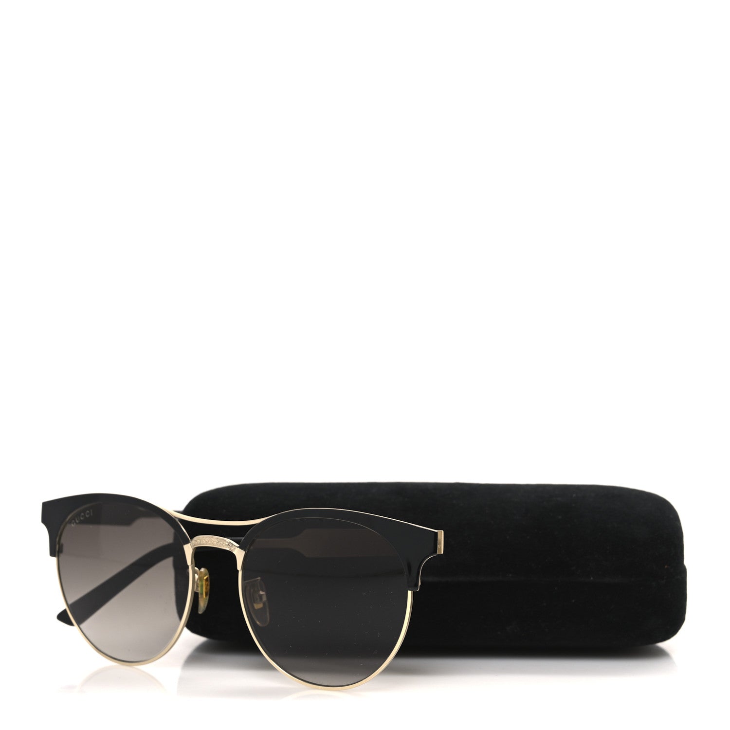 Gucci Round Metal GG0075SK Sunglasses Black Gold 8 of 8