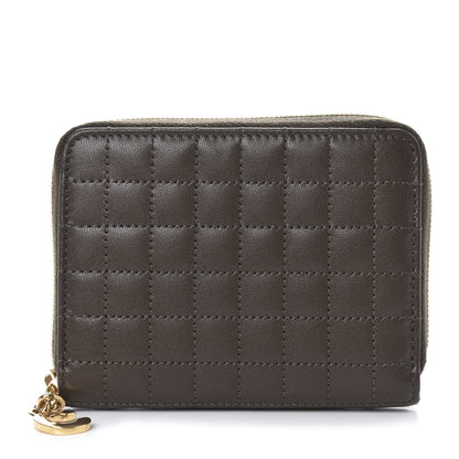 Celine Lambskin Quilted C Charm Zip Around Wallet Khaki 1 of 9