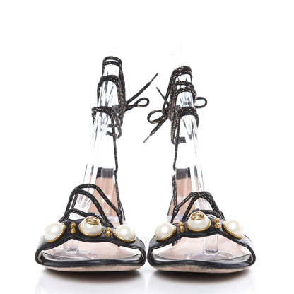 Gucci Malaga Kid Pearl Lace Up Sandals 35 Black 2 of 10
