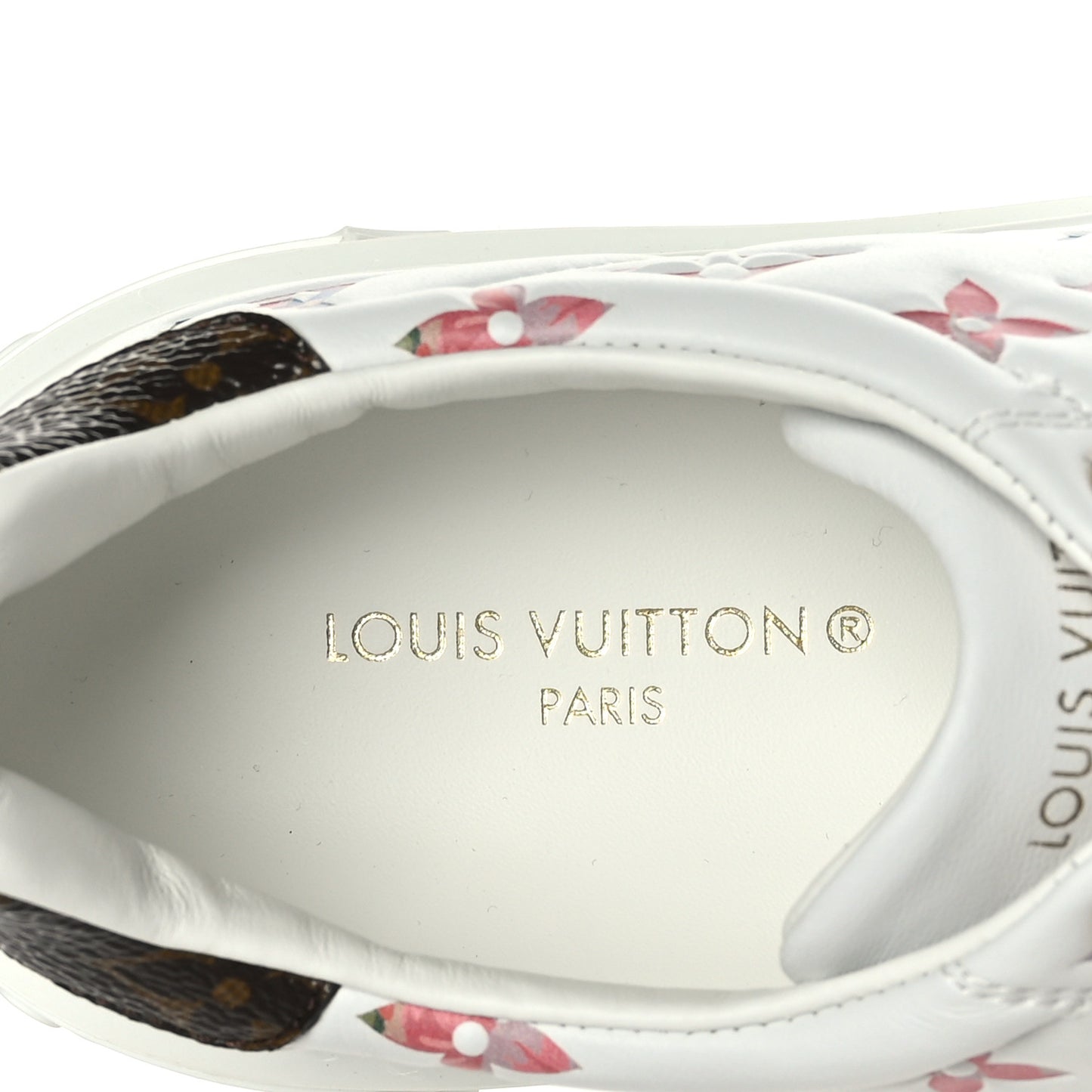 Lambskin Embossed Floral Monogram Time Out Sneakers 37 White