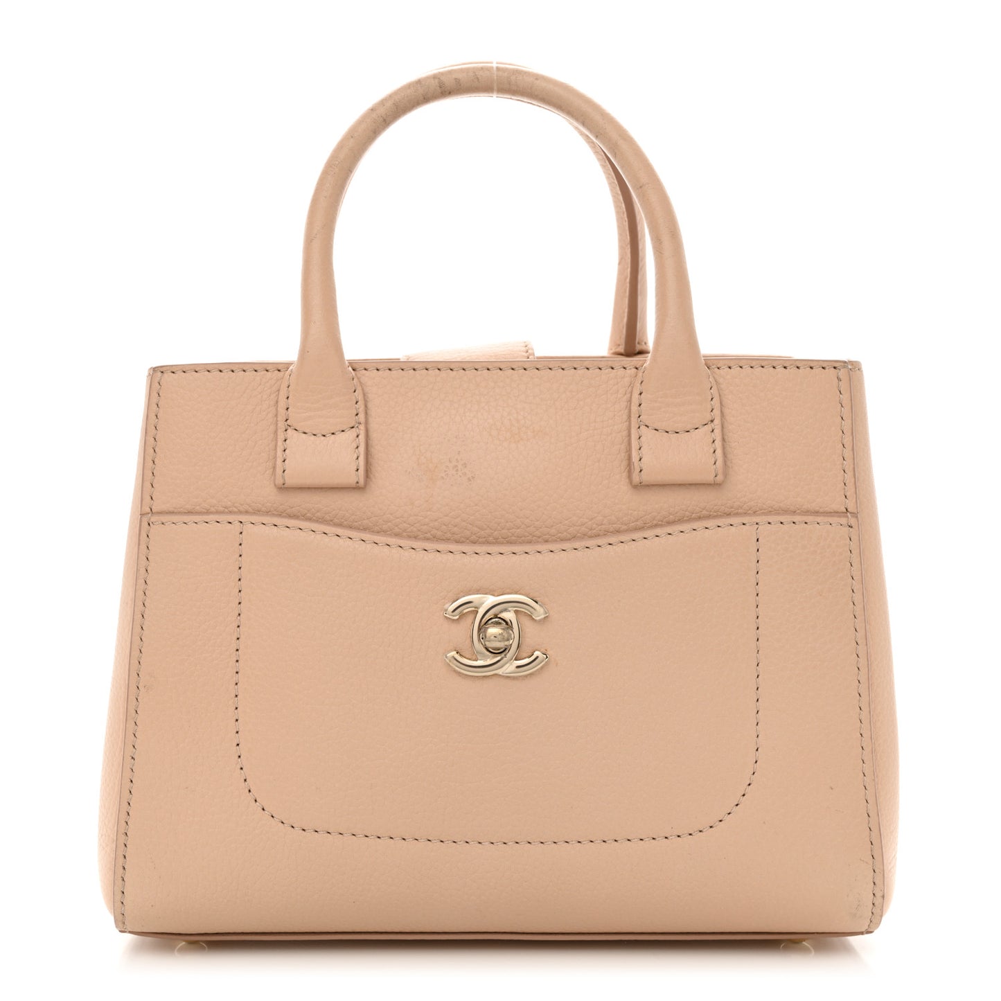 Grained Calfskin Mini Neo Executive Shopper Tote Light Beige