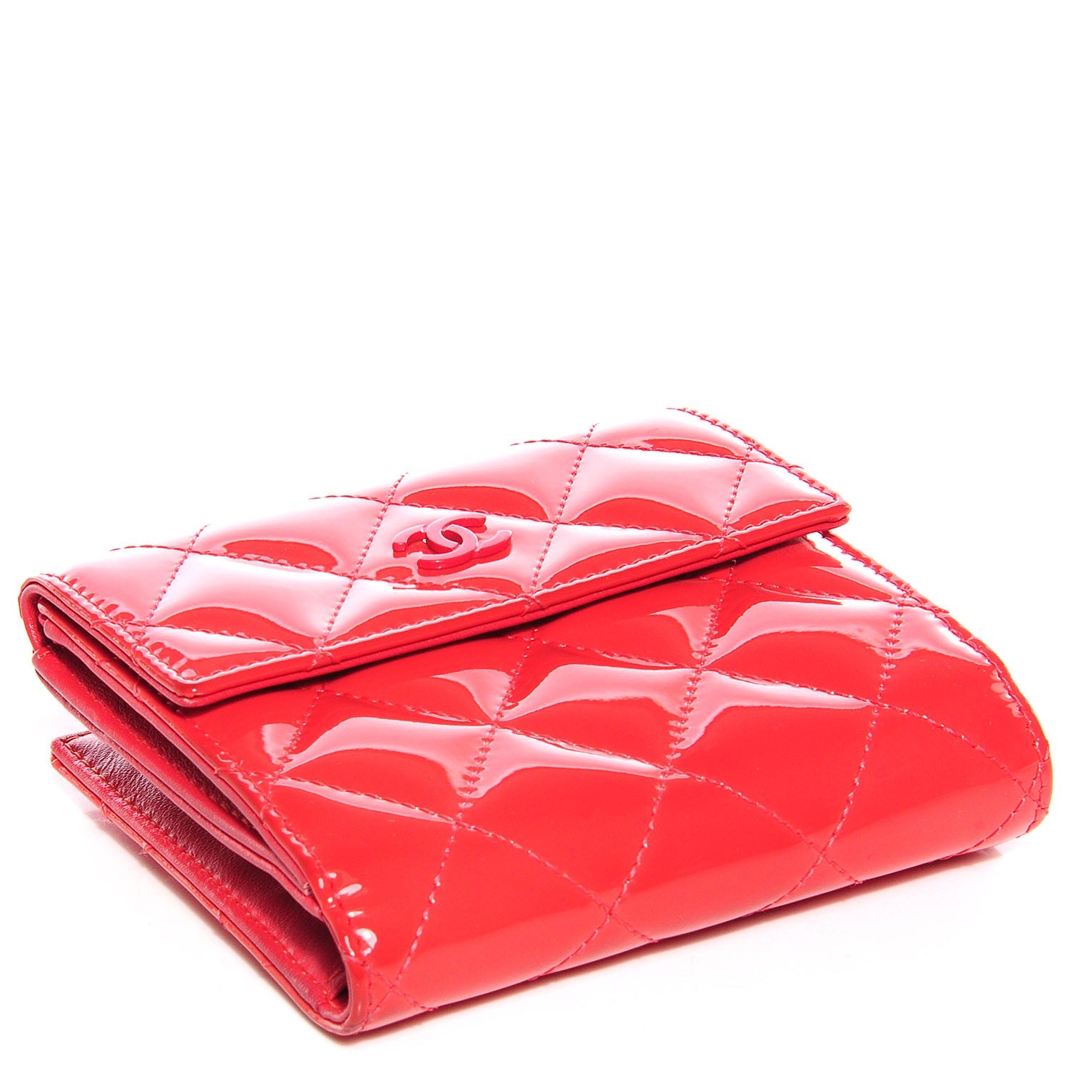 Chanel Patent Quilted CC French Wallet Dark Pink 4 of 8