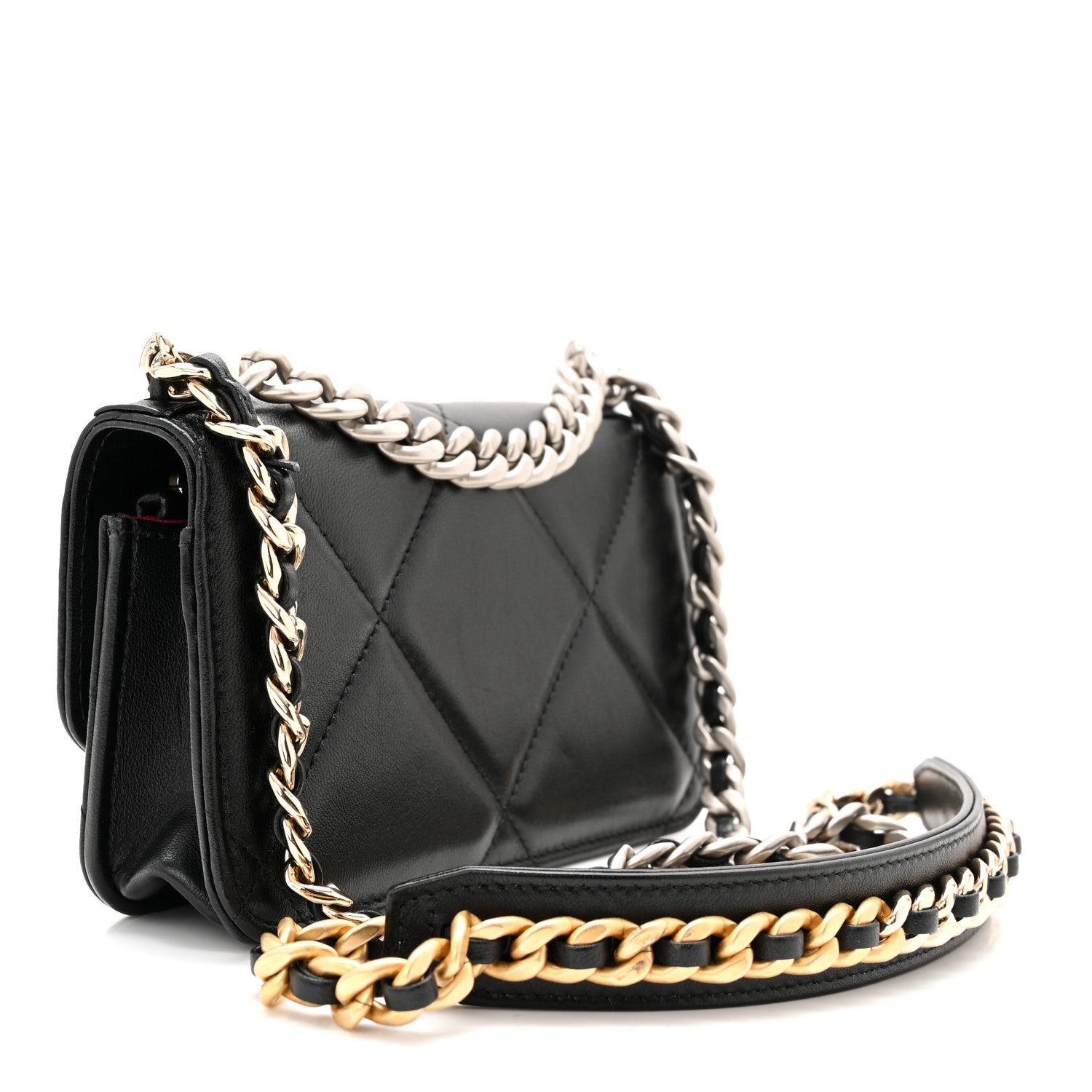 Chanel Lambskin Quilted Chanel 19 Flap Phone Holder With Chain Black 3 of 12