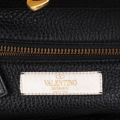 Valentino Garavani Pebbled Calfskin Rockstud Rolling Double Handle Tote Black 6 of 7