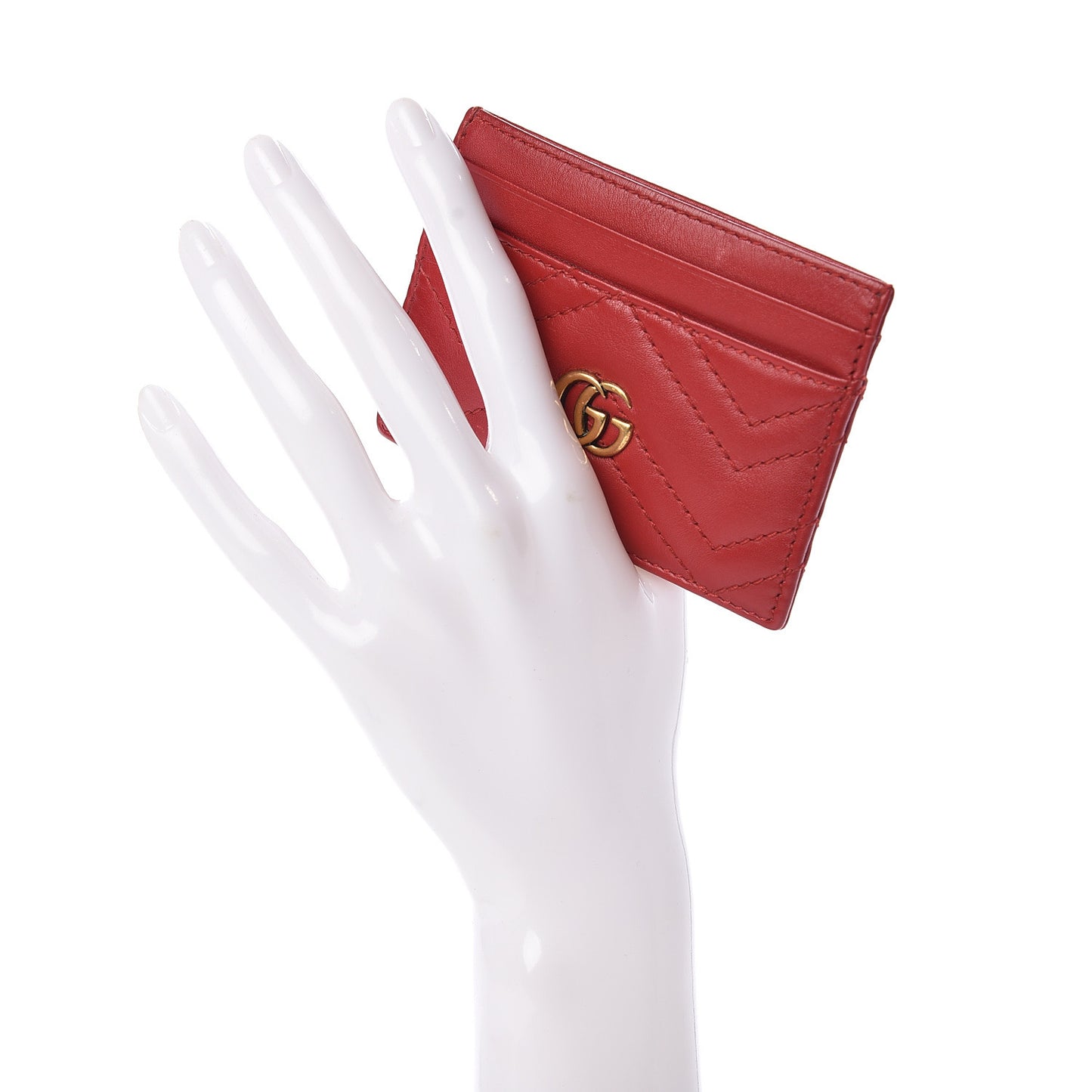 Calfskin Matelasse GG Marmont Card Holder Hibiscus Red