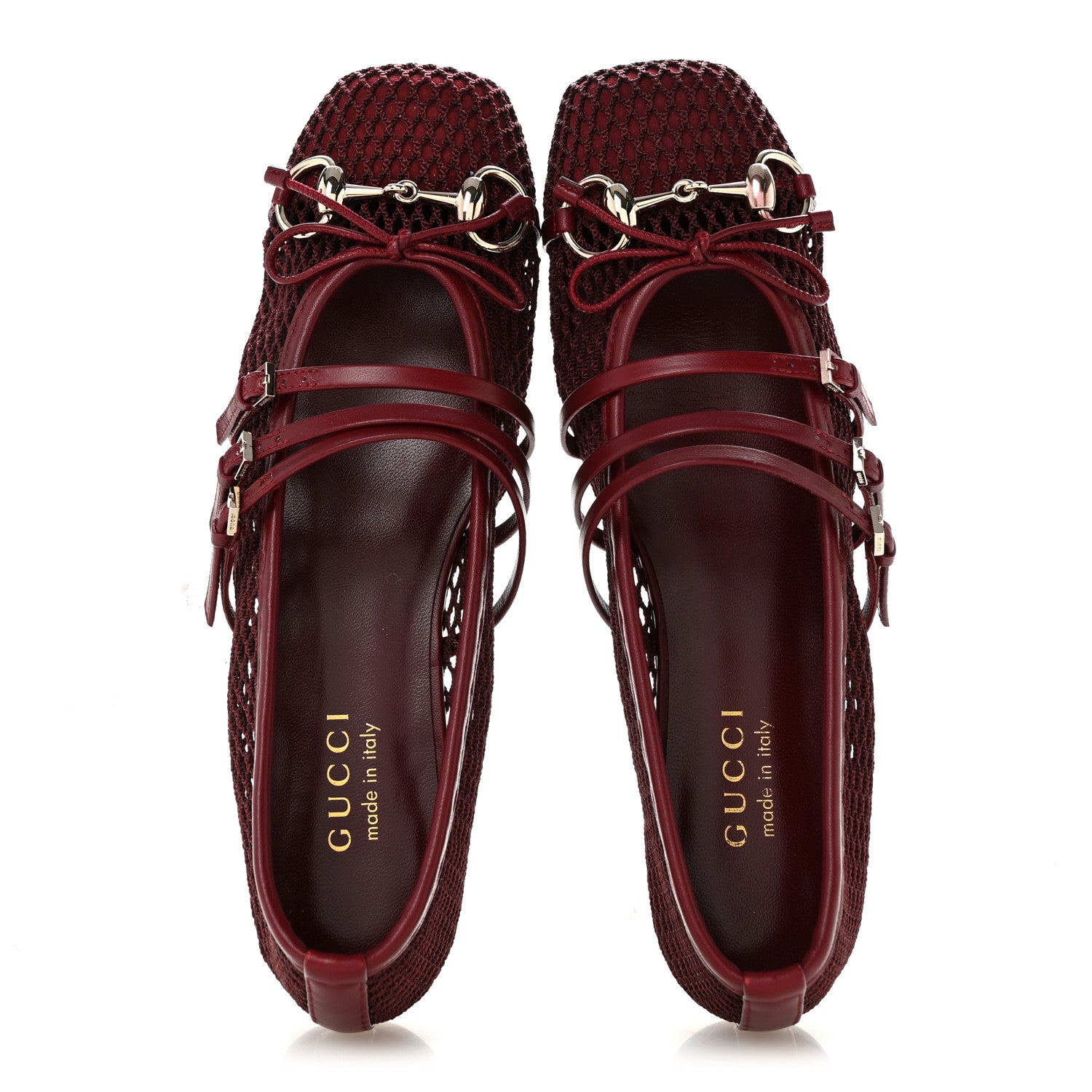Gucci Video Net Nappa Horsebit Ballerina Flats 37.5 Rosso Ancora 2 of 10