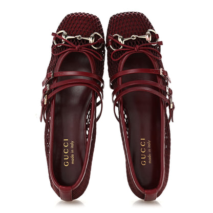 Gucci Video Net Nappa Horsebit Ballerina Flats 37.5 Rosso Ancora 2 of 10
