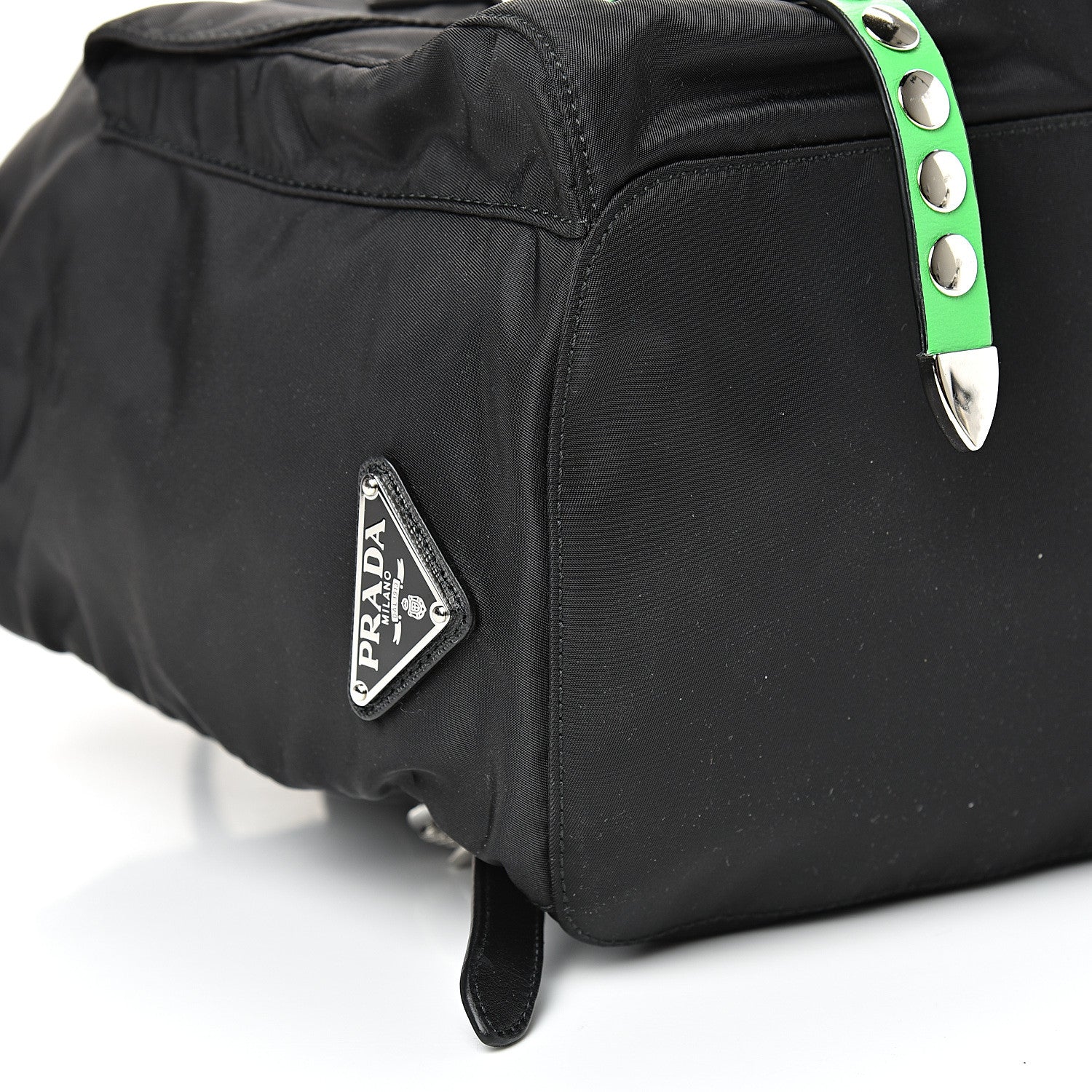 Prada Nylon New Vela Studded Backpack Black Green 9 of 11