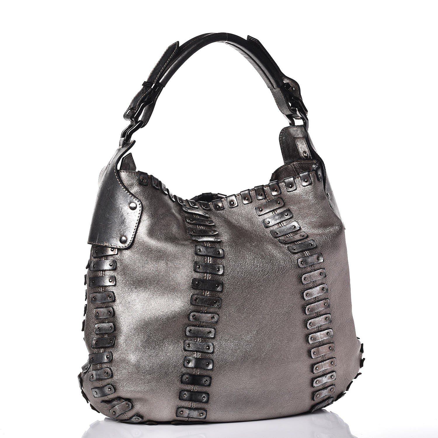 Burberry Calfskin Metallic Studded Hobo Bag Silver 3 of 11