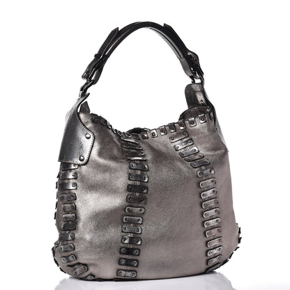 Burberry Calfskin Metallic Studded Hobo Bag Silver 3 of 11