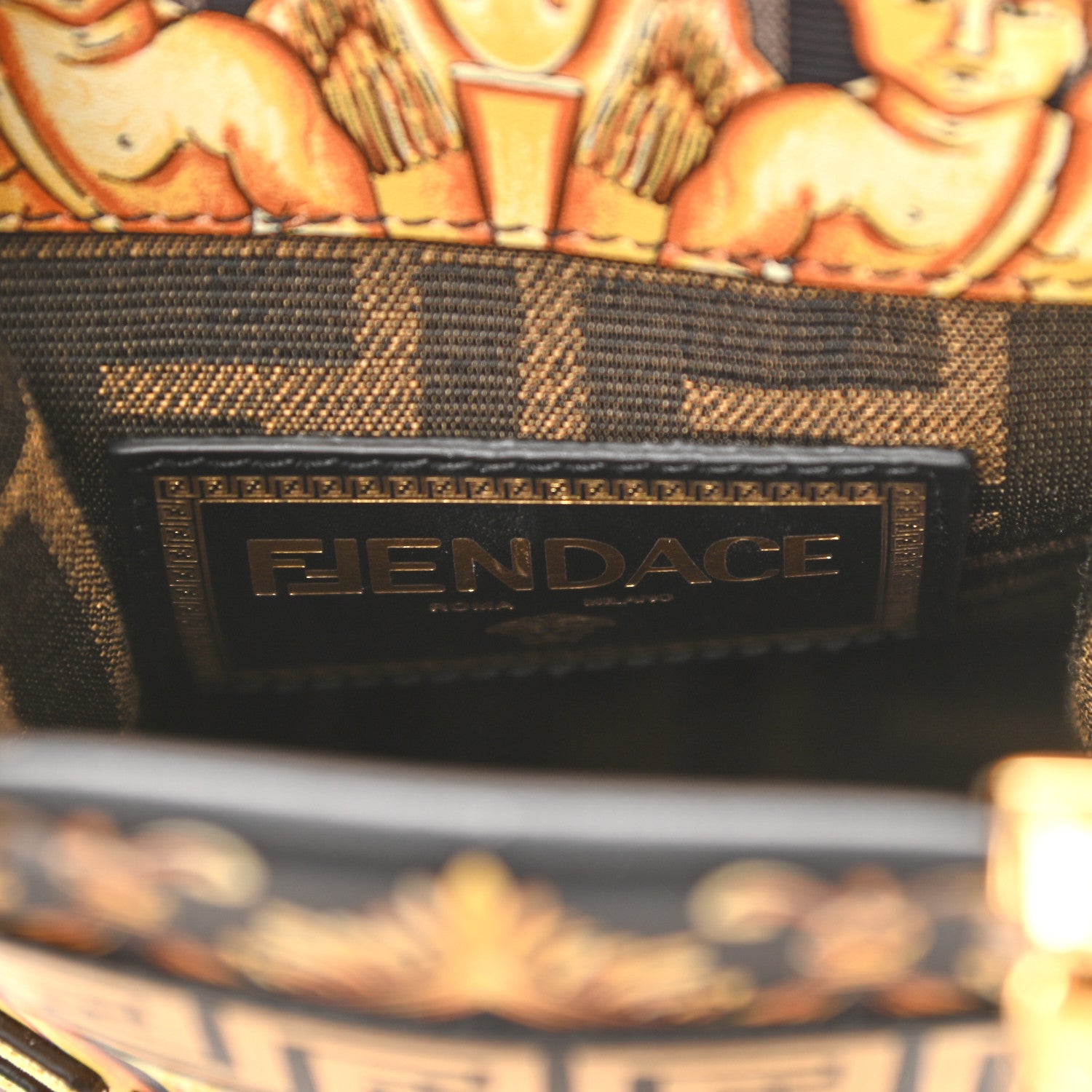 Fendi X VERSACE Vitello King Catalan Mirror Plexiglass Fendace FF Baroque Logo Mini Fendi Sunshine Shopper Tote Black Gold 6 of 10