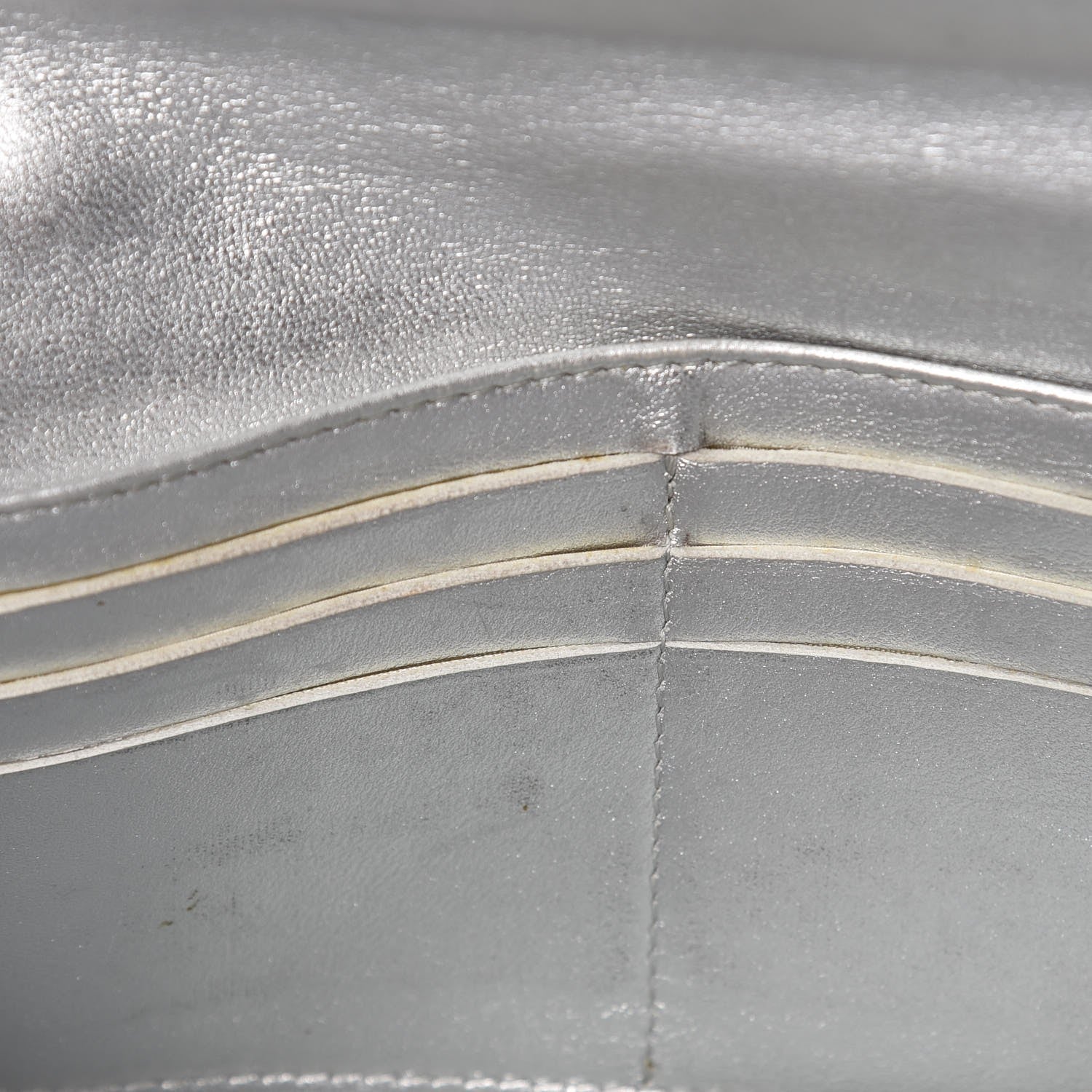 Chanel Metallic Lambskin Quilted Large Gusset Flap Wallet Silver 13 of 15