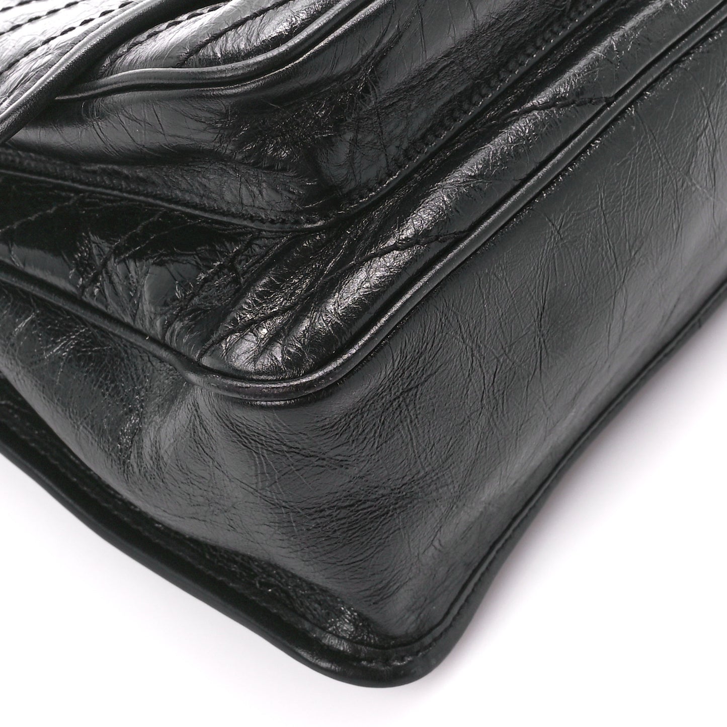 Crinkled Calfskin Matelasse Monogram Medium Niki Chain Satchel Black