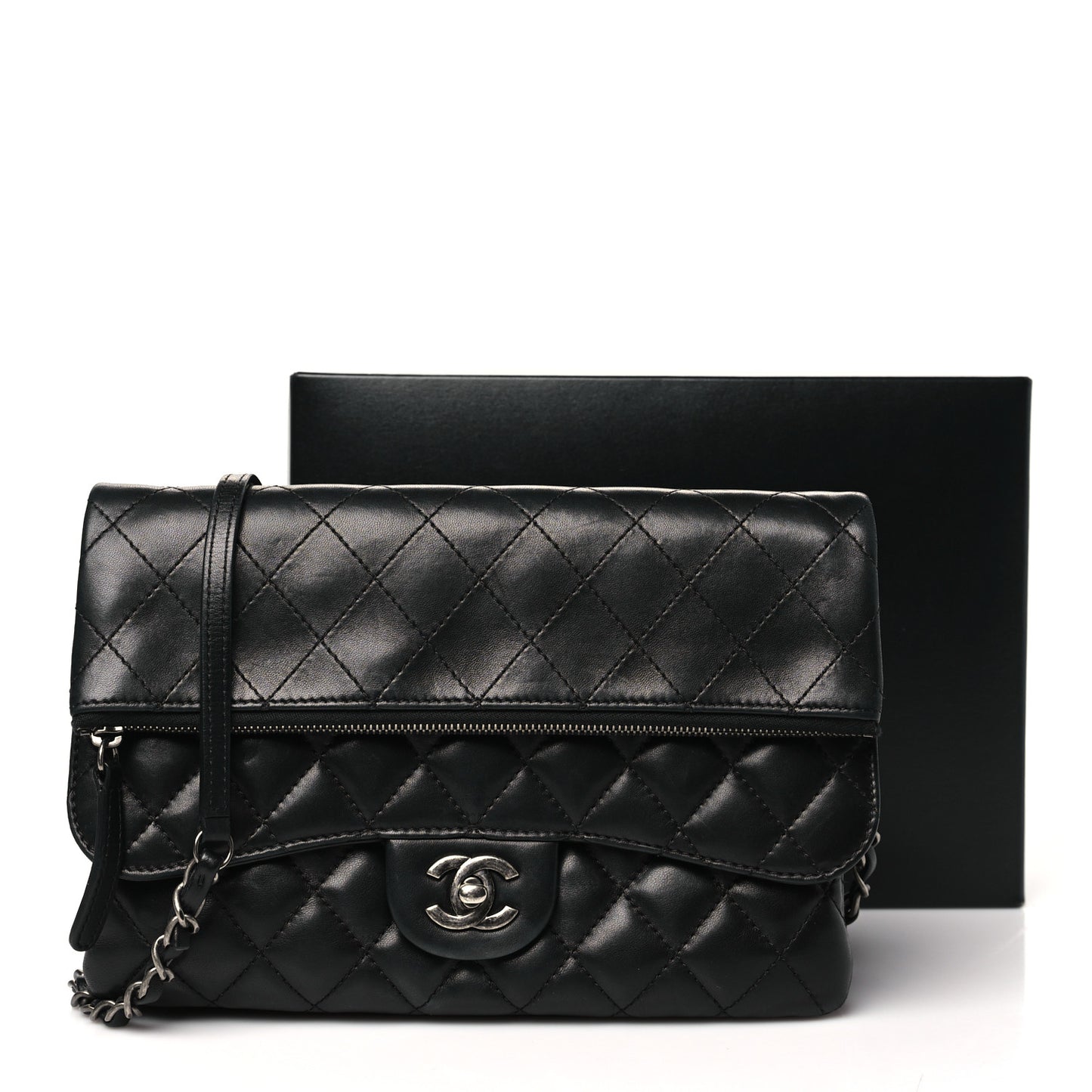 Lambskin Quilted Mini Multi Flap Bag Black