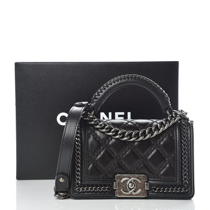 Chanel Shiny Goatskin Quilted Small Boy Top Handle Flap Charcoal 10 of 10