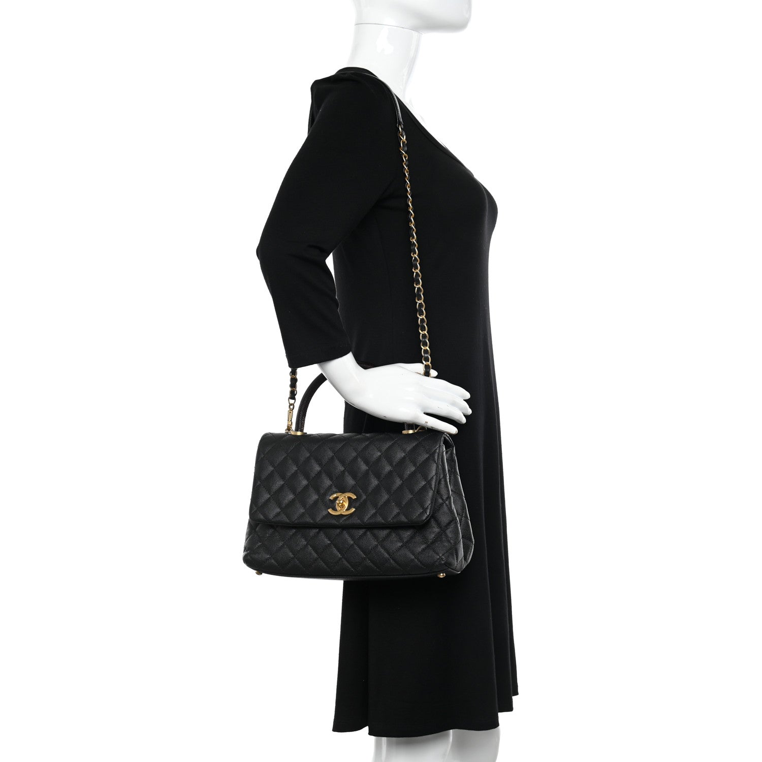 Chanel Caviar Lizard Embossed Quilted Small Coco Handle Flap Black 2 of 17