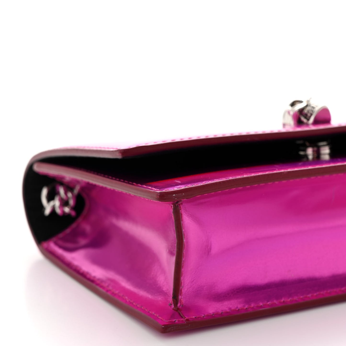 Iridescent Calfskin Skull Crossbody Pink